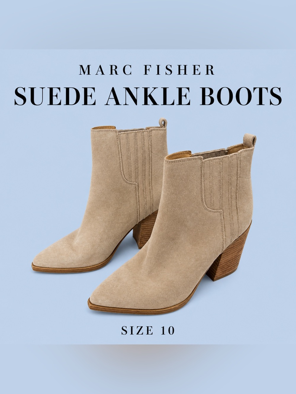Marc Fisher Taupe Suede Chelsea Ankle Boots Pointed Toe Block Heel 10